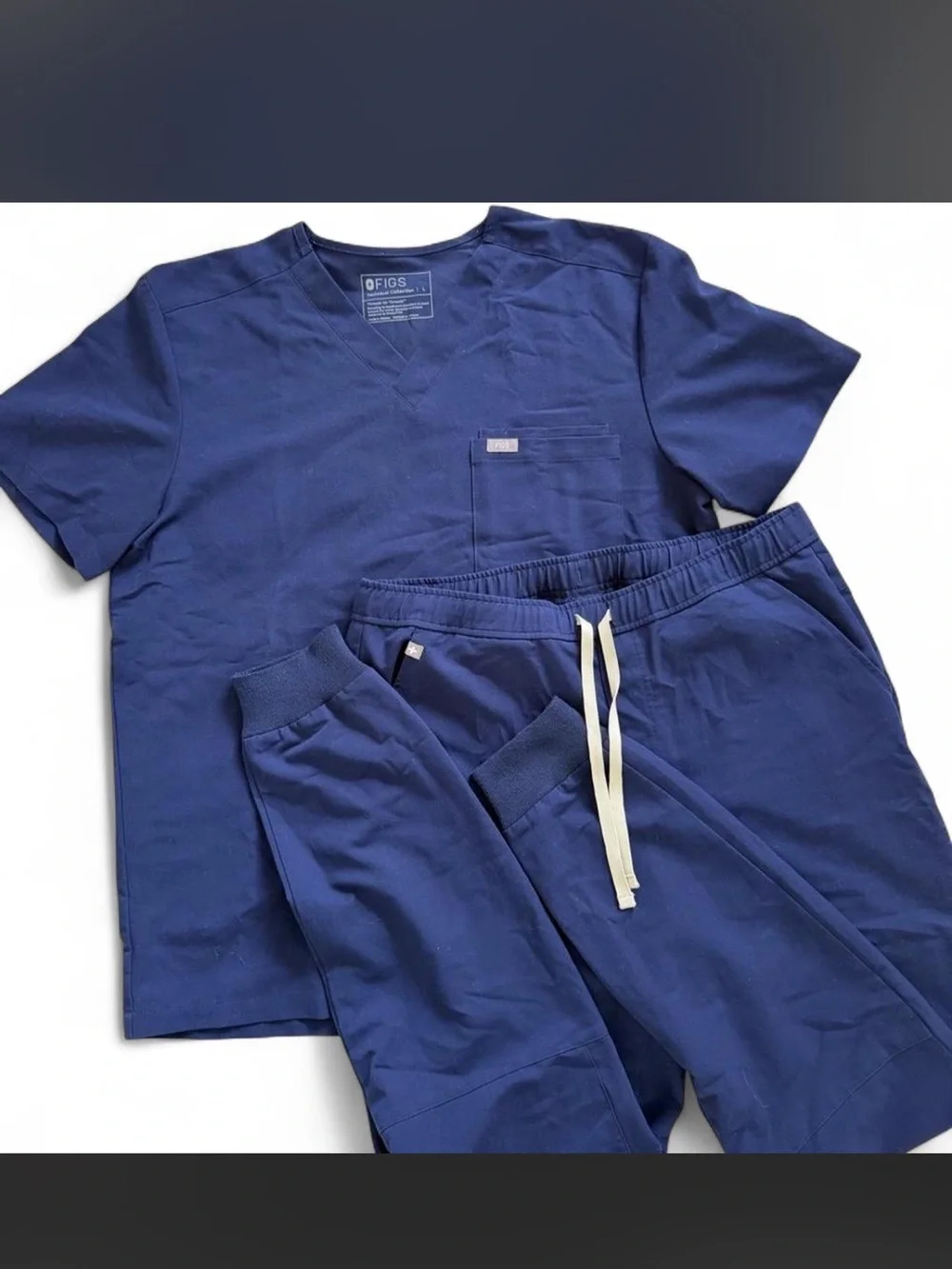 Figs Navy Scrub Set - Top & Drawstring joggers
